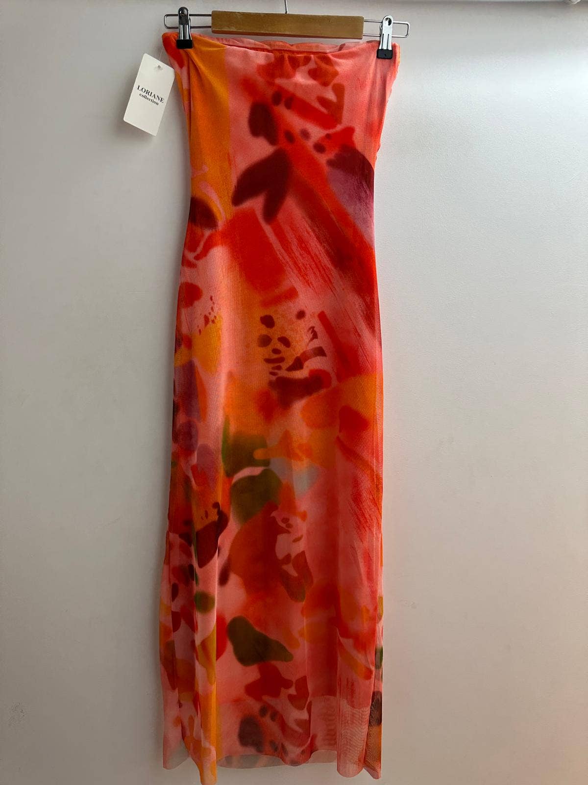Printed Orange Bustier Dress