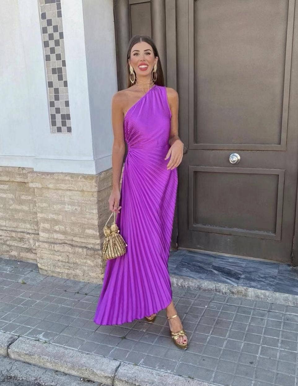 Lilac formal one shoulder long dress
