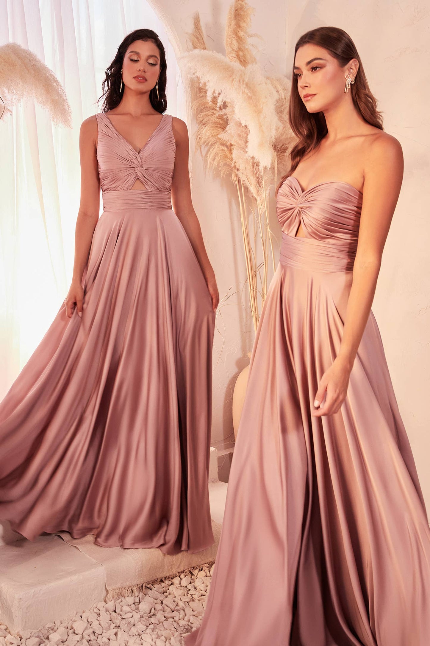STRAPLESS A-LINE SATIN KEYHOLE DRESS: Dark Mauve / 8