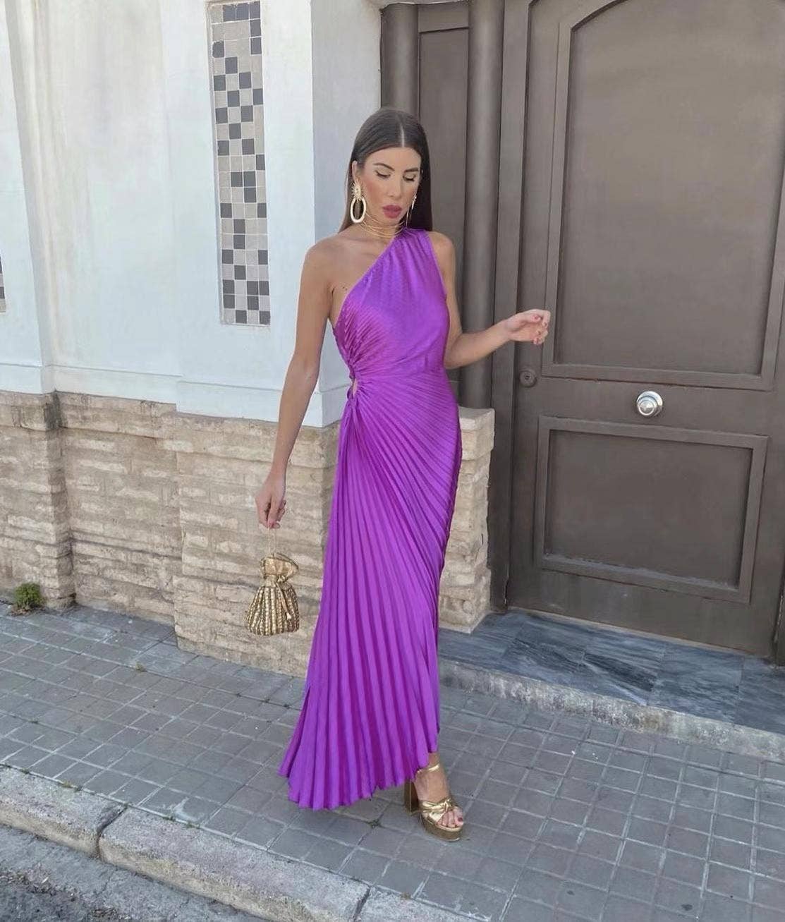 Lilac formal one shoulder long dress